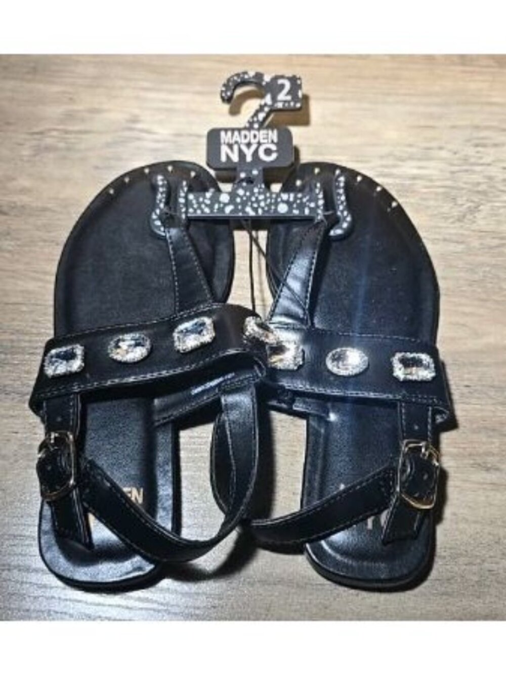 Madden NYC Girls Black Slip On Studded Sandal Size 2